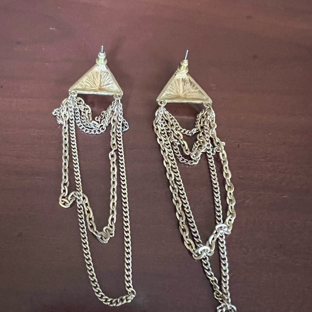 Gold Triangle Multi Chain Drop Post Earrings - image 3